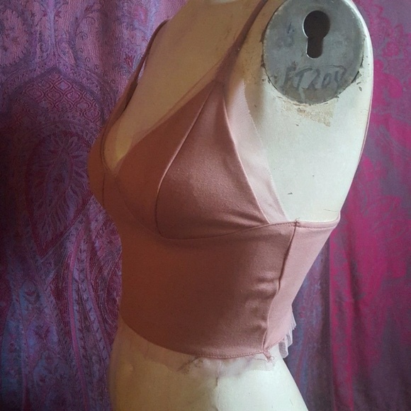 UO Silence + Noise Pastel Pink Blush Crop Top longline Bralette Cami mesh trim - Picture 3 of 5